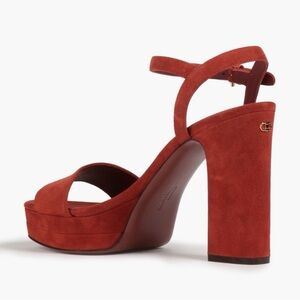 Ferragamo Trent Suede Platform Sandals color Brick, size 8.5